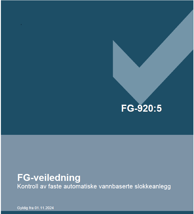 blå side med tekst FG-920 FG veiledning av kontroll av faste automatiske vannbaserte slokkeanlegg